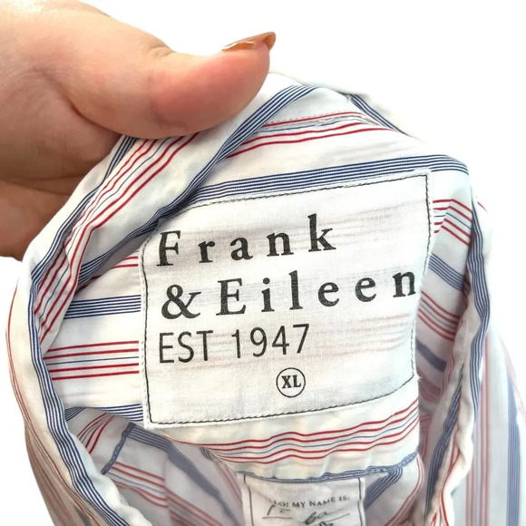 Frank & Eileen Finbar Button Down Shirt White‎ Red Blue Pinstripe Mens Size XL - Picture 8 of 11